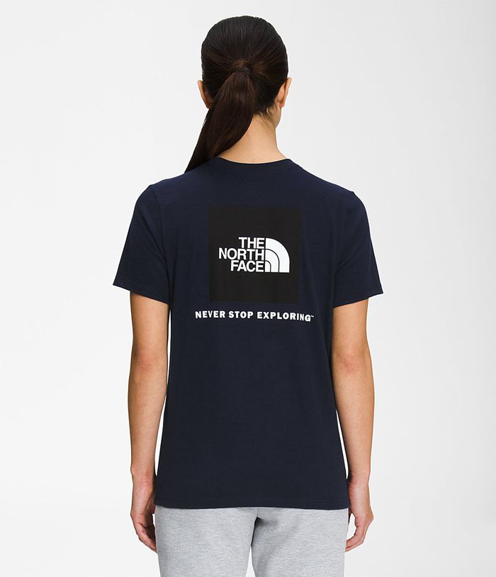 The North Face Short Sleeve Box NSE Womens T-Shirts Navy 516374-PTL